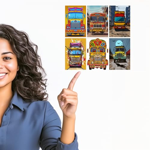 Image of SiddArtify Vibrant Truck Art Print Set - Set of 2-4x6 Inch - Board (Pack of 6) - Sticker (Pack of 6) Wall Room Decoration art Poster Prints