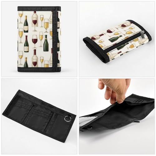 Red Wine Champagne Print Wallet for Men, 8 Credit Card Holder Slim Minimalist Front Pocket Small Mens Bifold Wallets4