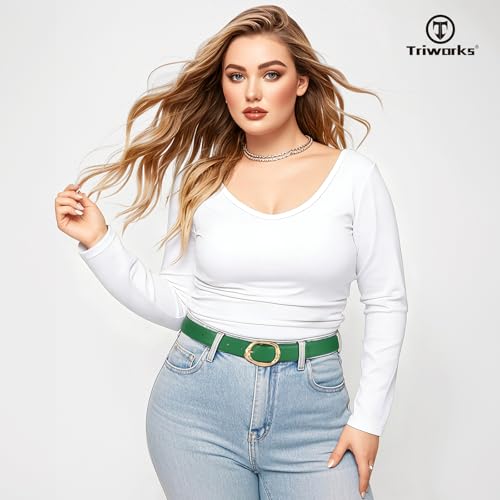Image of TRIWORKS 2 Pack Leather Belts for Women Fashion Waist Belt with Liquid Shapes Women Belt for Jeans Pants Dresses