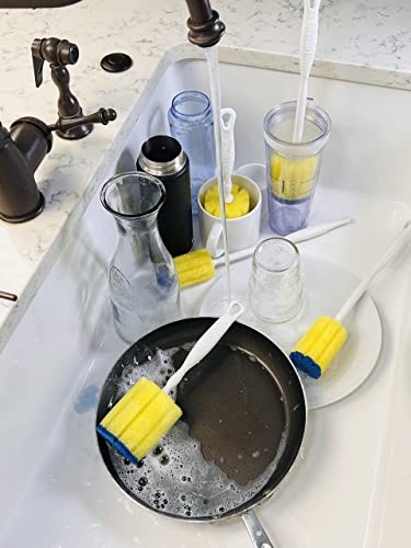 Powerpuff Usa Made Reusable Baby Bottle Brush, Cleaning Sponge & Scrubber — 10" Long Handle To Scrubber — Baby Bottle, Water Bottle, Tumbler, Glass & Dish Sponge & Dish Scrub Brush — Pack Of 1 #TOP3