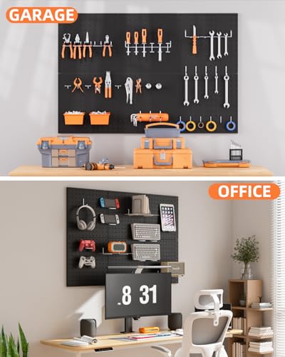 INCLY 6 Pack 12"x12" Black Metal Pegboard Panels, Heavy Duty Pegboard Wall Organizer with Frame, Black Peg Board for Walls, Garage, Workbench, Shed, Kitchen, Craft Room Tool Organization - Image 6