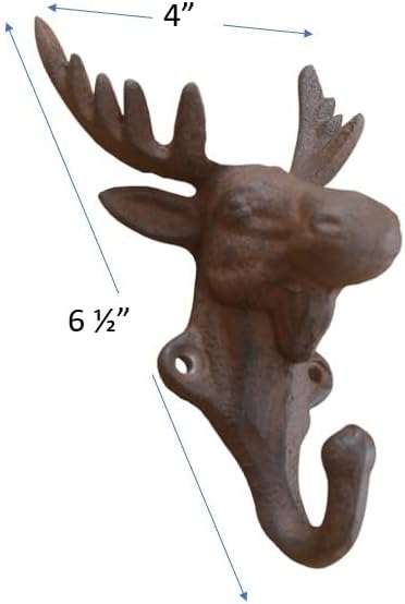 Midwest Craft House 6 Rustic Elk Moose Wall Hooks for Coats, Hats, Purses, Mud Rooms, Bars, Restoration, Cabins, Gifts, Purses, Dog Leashes, Hunters, Rustic Brown Farmhouse Color