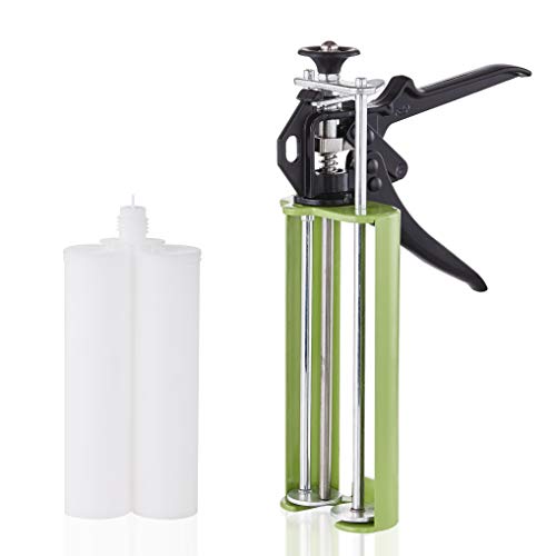 Manual Dual Caulking Gun, Dual Component Adhesive Applicator for Panel Bond with 2 Part Cartridge,1:1 Mix Ratio - Green