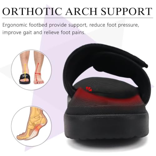Image of KuaiLu Mens Slide Sandals Orthotic Arch Support Athletic Sport Sandals For Men Adjustable Comfort Slippers With Soft Cushioning For Outdoor
