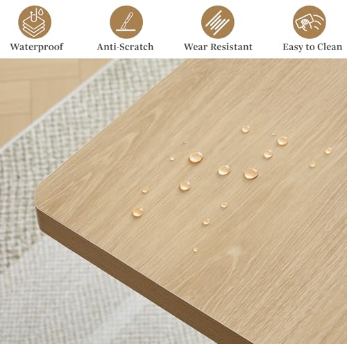 Image of 55 in-71 in Extendable Rectangular Dining Table for 4-6, Modern Farmhouse Expandable Kitchen Table with Carved Line Base, Wooden Dinner Table for Kitchen Living Room Home Office (Natural)