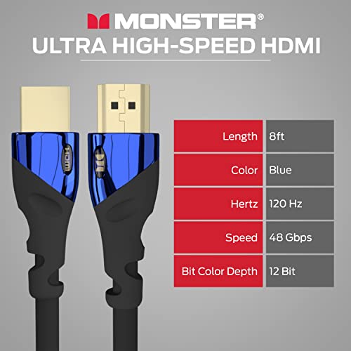 Monster 8Ft Ultra High-Speed Cobalt 2.1 Hdmi Electronic Cable - 48Gbps With Earc, 8K At 60Hz For Superior Video Sound Quality For Playstation Ps5, Xbox Series X, Roku, Apple, Smart Television #TOP6