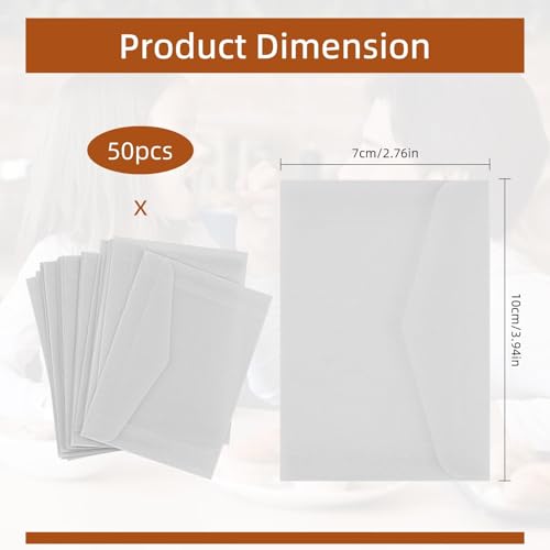 50 peças de envelopes de vidro de 9 x 7 cm, mini sacos de vidro, sacos de papel de cera, pequenos en