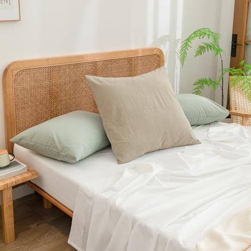 BESTOUCH Washed Cotton Pillowcases Linen Feel Almond Milk Grey Euro