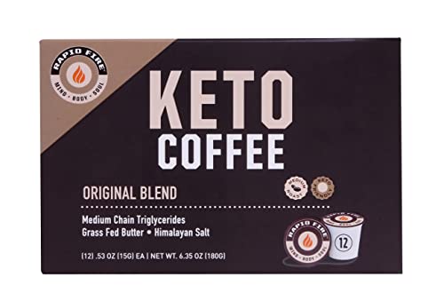 Rapidfire Caramel Macchiato Ketogenic High Performance Keto Coffee Pods, Supports Energy & Metabolism, Weight Loss Diet, Single Serve K Cup, Brown, 12 Count