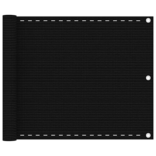 Balkon-Sichtschutz mit Löcher & Kordel, Zaunblende Reißfest für Gärten, Gewächshaus, UV-beständig, 160 g/m², Schwarz 75x500 cm HDPE