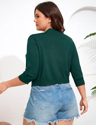 Image of ShopWonder Women's V-Neck Tie Front Shrug 3 /4 Sleeve Rib-Knit Cardigan Sweater Crop Top