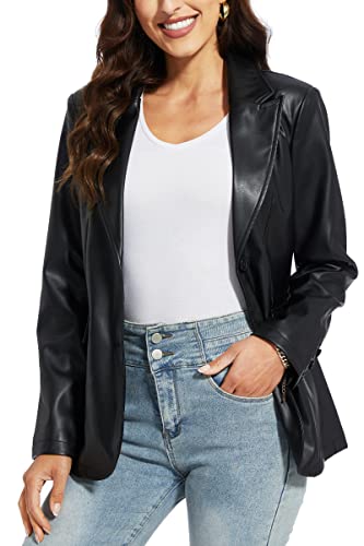 Fahsyee Women's Faux Leather Blazer Jacket Women, Black...