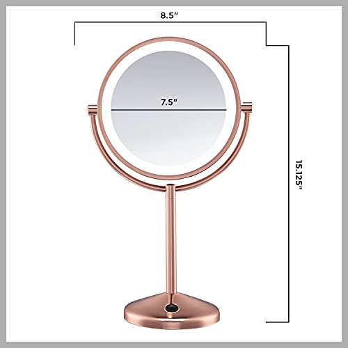 Espelho de maquiagem Conair Refletions dupla face com iluminação LED, ampliação 1x/10x, acabamento e