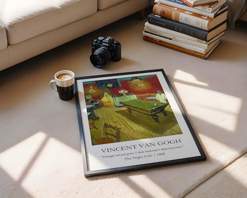 Image of Waltractive Vincent Van Gogh Paintings Framed Poster with Beautiful Quotes - Available in 33x22 and 48x33 CM - Classic Art Poster with sleek Black Frame - Elegant Home and Office Decor (The Night Cafe, 9x13 Inch, Framed)