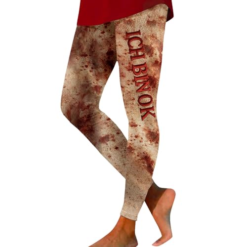 DUHENWU Leggings de Halloween para mujer, estampado de salpicaduras de sangre, pantalones de yoga, cintura alta, pantalones de fitness, elásticos, pantalones deportivos festivos, pantalones largos y