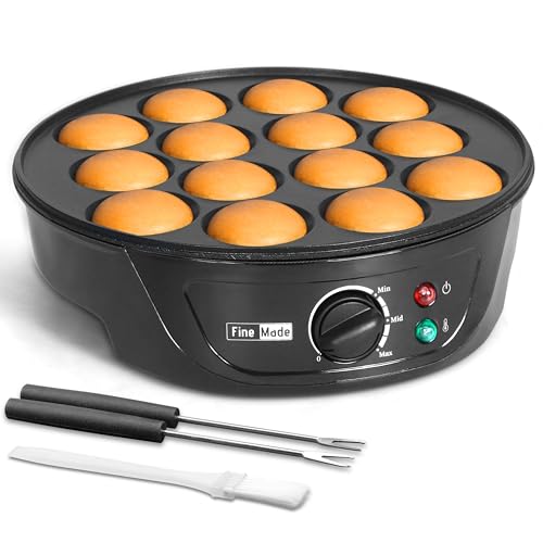 FineMade Non Stick Pancakes Maker Machine, Electric Poffertjes Pan with Browning Control, Mini...