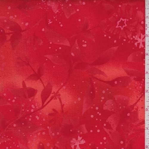 Fire Red Botanical Print Cotton, Fabric by The Yard