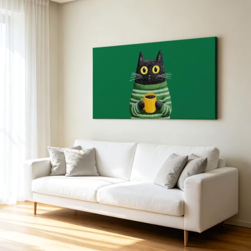 Tableau decoration murale salon et chat cartoon pour maison cosy