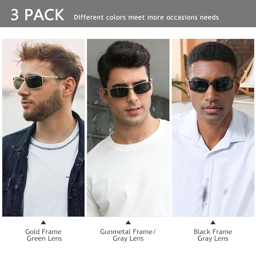 Image of SUNGAIT Ultra-Lightweight Polarized Sunglasses Men for Driving Fishing Golf, Rectangular Metal Frame with Spring Hinge