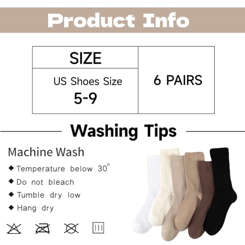 COOVAN Womens Crew Socks Cotton Casual Aesthetic Thin Cute Soft Boot Socks 6 Pairs2
