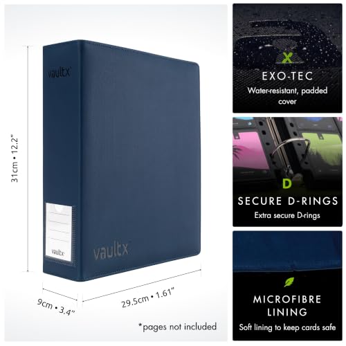 Image of Vault X Large Ring Binder, 900 Cards, fits 9 Pocket Pages, Exo-Tec Material, 3 D-Ring Folder, for Trading Cards (Blue)