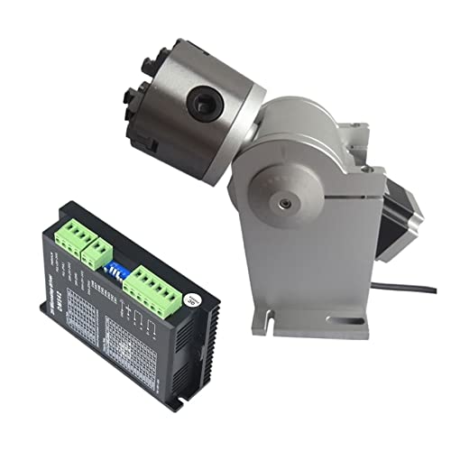 ZKLGS Stepper Motor, 3 Claws Rotary Axis 80mm Chuck 3 Jaws 4th Axis DM542 Drive For 20W 30W 50W Fiber Nameplate Metal Ma