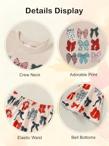 Kislio Toddler Baby Girl Christmas Outfit Long Sleeve Sweatshirt Top Flared Bell Bottom Pants Infant Girls Christmas Clothes Set - image 5