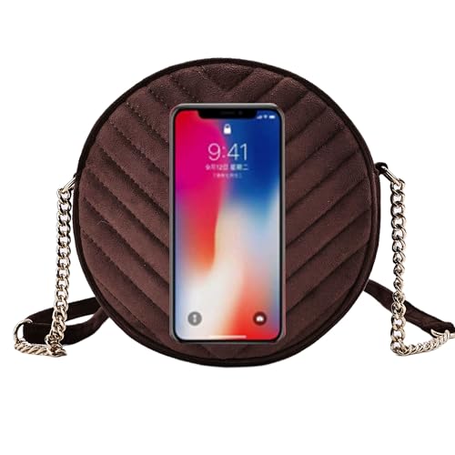 Image of Round Crossbody Bag for Women,PU Leather Shoulder Bag with Metal Chain Strap, Cellphone Purses with Zipper
