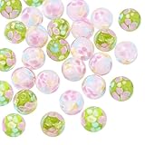 COGCHARGER 30 Stück 12mm Handgefertigte Glas Perlen Runde Glasperlen In Blumenform 2 Farben Für Armbänder Halsketten Ohrringe Schmuckherstellung (Grün + Rosa)