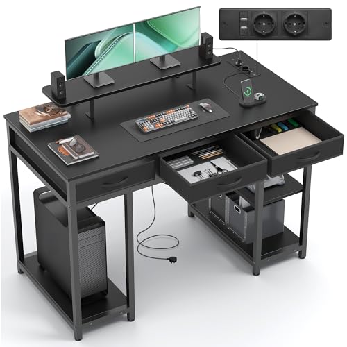 Claiks Computertisch mit 3 Schubladen, 120 x 60 cm Schreibtisch mit Regal,...