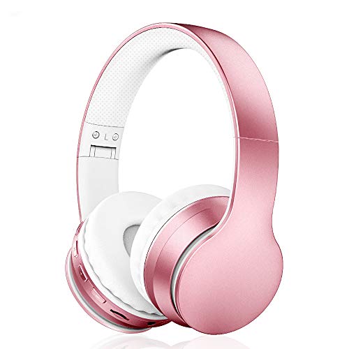 Ifecco Bluetooth Estreo Auriculares Msica sobre-odo Sonido de Alta fidelidad, Bluetooth Banda para la Cabeza Plegable con micrfono y Cable de Audio para Apple iPhone, PC (Oro Rosa)