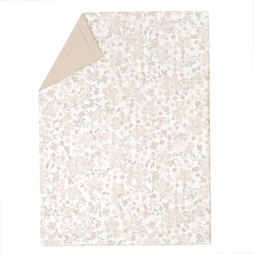 Image of MakeMake Organics Organic Twin Comforter GOTS Certified Organic Kids Blanket Cotton Infill Tufted - Reversible Ultra Soft Breathable Boys Girls (68 inchx88 inch, Blossom + Solid Taupe)
