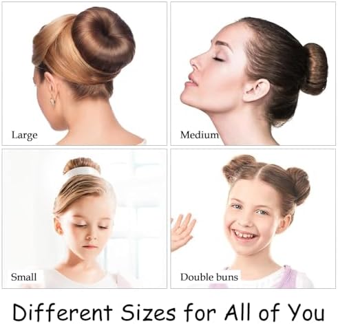 Hair Bun Maker Set for Women & Girls- 6 PCS Ring Style Donuts (2 L,2 M,2 S),Shaper,20 Pins,5 Elastics,4 Pony Tools for Ballet,Weddings,Dance (Comb style02) - 4