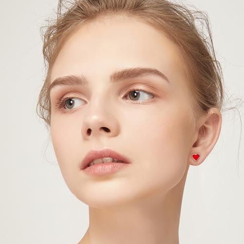 Newzenro 20G Heart Love Pink Red Enamel Tiny Small Stud Earrings For Women Stainless Steel Hypoallergenic Cute Cartilage Tragus Piercing Post Safety Backs Sleeper Little Studs Gift thumb #5