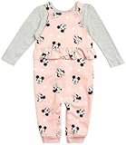 Disney Baby Girls' Minnie Mouse 2 Piece Overall Set - Fleece Romper Long Sleeve T-Shirt Set (Newborn/Infant), Size 24M, Minnie Coral