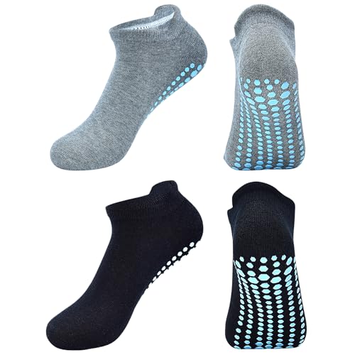 DECOVICI Pilates Socks Women Lady Non Slip Yoga Socks Anti-Skid Thickening Ankle Athletic Sock Barre Training Gym Home 2 Pairs(Black+Gray,M)