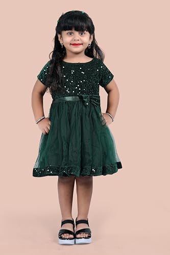 Image of Charming Girls' Kids Velvet & Net Frock with Knee-Length Short Sleeve A-line Round Neck Fit and Flare and Back Zipper Closure|Kids Dress for Baby Girls Birthday Outfit