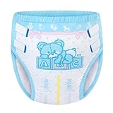 LittleForBig大人用吸水トレーニングパンツ【ふわふわ テディパンツ】ウェストゴム付き 布おむつ代替・洗濯可・漏れ防止・介護用 ブルー S
