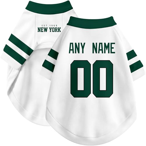 Image of New York J Dog Clothes Jersey Style Personalized Pet T Shirt with Custom Name Number for Small Medium Large Dogs