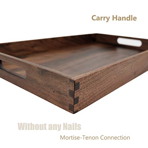 MAGIGO 20 x 12.5 Inches Medium Rectangle Black Walnut Wood Ottoman Tray with Handles, Serve Tea, Coffee or Breakfast in Bed, Classic Wooden Decorative Serving Tray by MAGIGO - Image 3