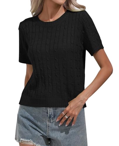 Image of MINTLIMIT Women's Short Sleeve Sweater Tops Lightweight Pullover Shirts 2025 Spring Summer Trendy Casual Blouses