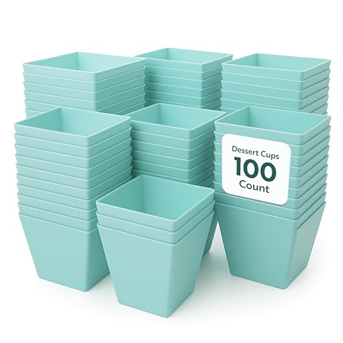 Image of Restaurantware 8 Ounce Large Kova Cups 100 Disposable Dessert Tumbler - Lids Sold Separately Sturdy Baby Blue Plastic Appetizer Cups For Mousse Layered Cakes At Catered Events