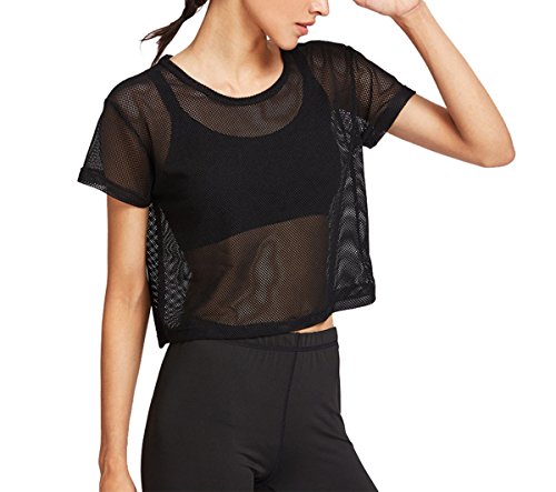 Preisvergleich Produktbild Oberteile für Damen Mädchen Sommer Sweatshirts Nachtwäsche Bademäntel Crochet Beachwear Spitze Lässige T-Shirts Aushöhlen Schwarz Mesh-Vertuschung Sport Meshed Top Dancing Fitness Shirt Tops