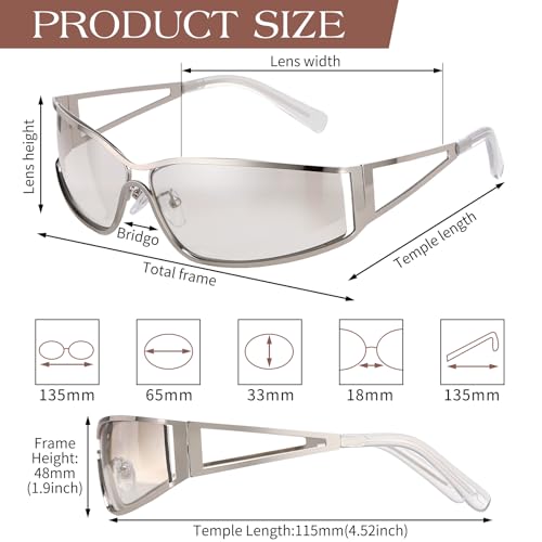 3 Pairs Y2k Sunglasses for Women Men, Fashion Metal Y2k Glasses, 2000s Rectangle Club Cool Aesthetics Eyewear4