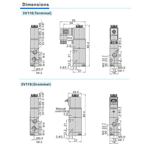 Vanne pneumatique 3V110-06 à commutation rapide et haute étanchéité 1/8 pouce