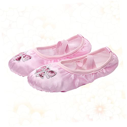 Kisangel Ballet Dance Shoes for Boys and Girls Girls Embroidered Sequins Satin Flats Non- Sole for Ballet Jazz Gymnastics and Yoga4