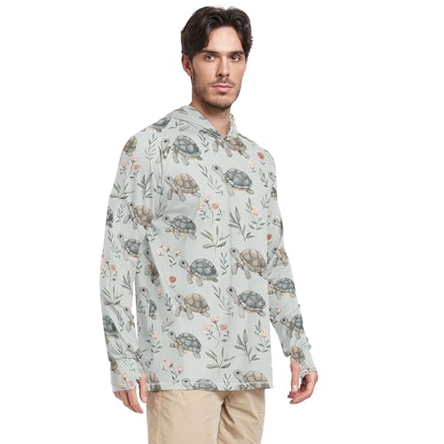 Sweet Water Turtle Reptile Grey Mens Sun Shirts Protection Long Sleeve Clothing Hood Shirts UPF 50 + Beach Shirt S2