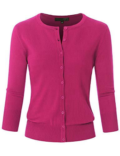 Image of Women's 3 /4 Sleeve Crew Neck Button Down Stretch Knit Cardigan Sweater (S-3XL)