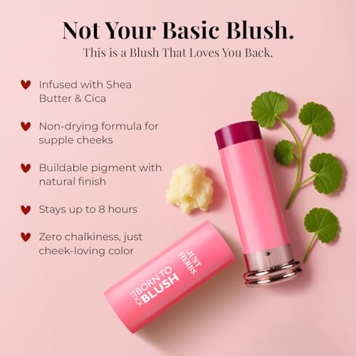 Image of Just Herbs Dewy Glow Blush Stick with Shea Butter & Cica for Eyes Cheeks and Lips For Women