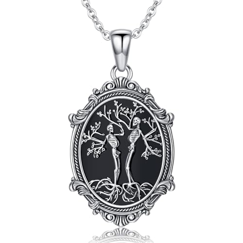 Skeleton Necklace, Sterling Silver, Tree of Life Pendant, Gothic Jewelry